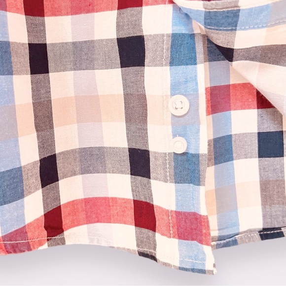 Haggar Clothing | Polo Shirt | Medium | Plaid Pattern Blue-Black-Tan-Red | $18 - Picture 7 of 8